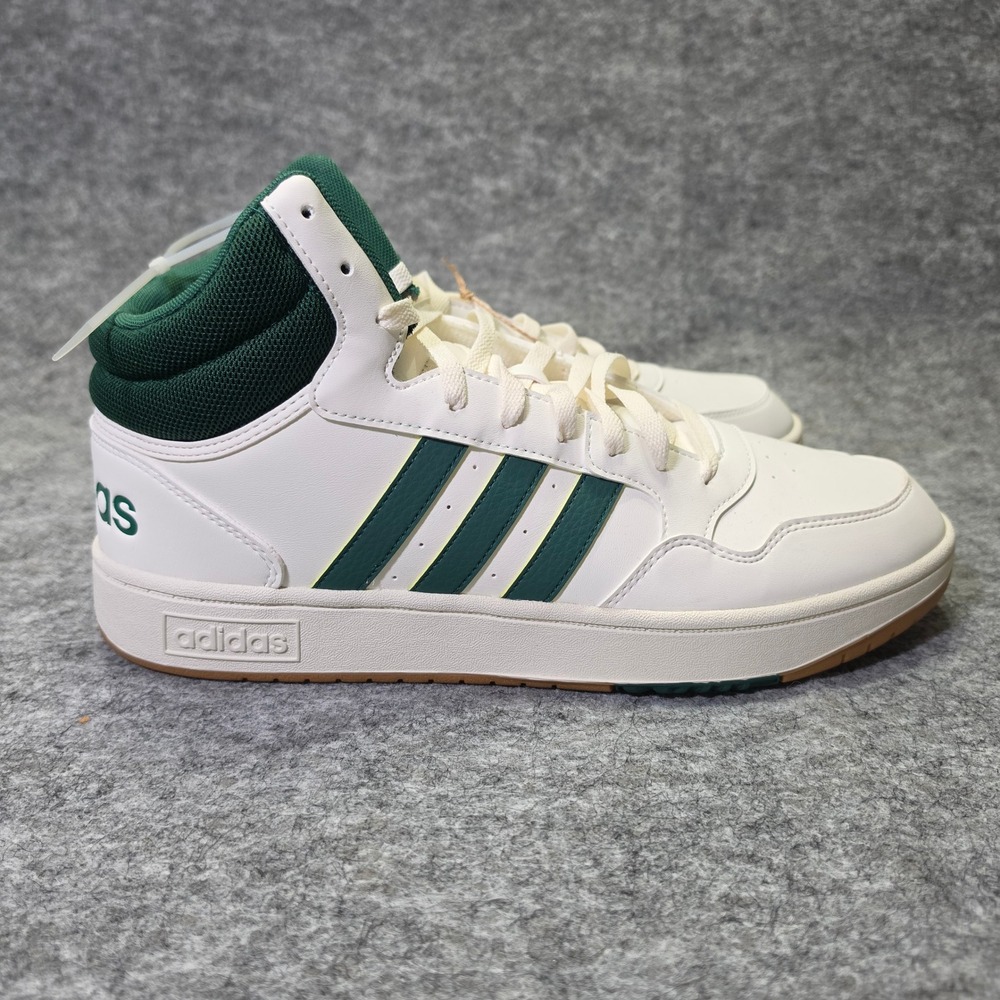 Adidas Mens Hoops 3.0 Mid Synthetic Leather White Green Size 12 IG5570 Gum Sole